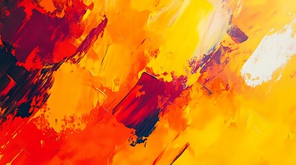 Abstract background with vibrant splashes of yellow, orange, and red, mixed with bold brushstrokes for a fiery, intense effect