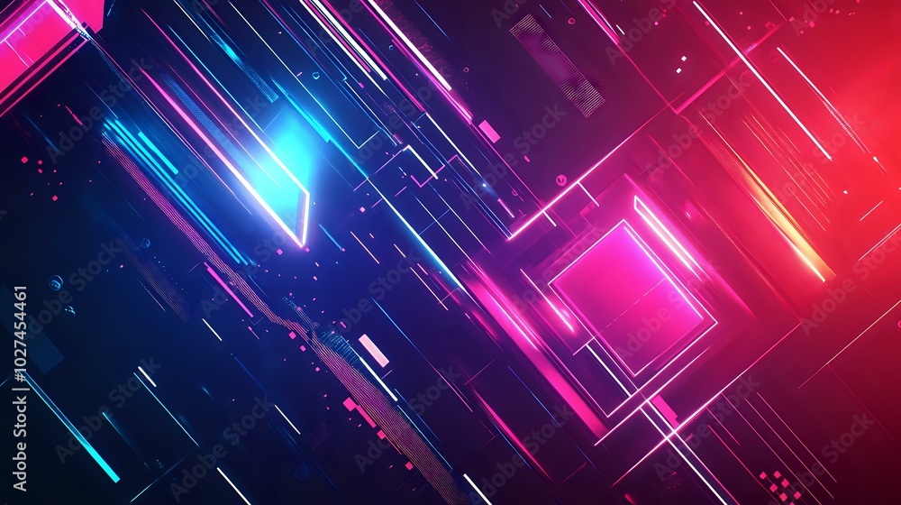 Aufkleber bold abstract background with sharp geometric shapes in neon colors, set against a dark backdrop for