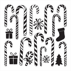 set of vector christmas candy cane silhouette