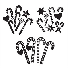 set of vector christmas candy cane silhouette