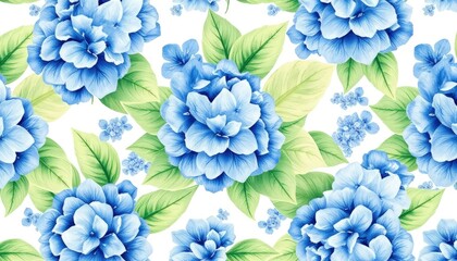Floral seamless pattern with blue hydrangea flowers, watercolor painting AI Generate