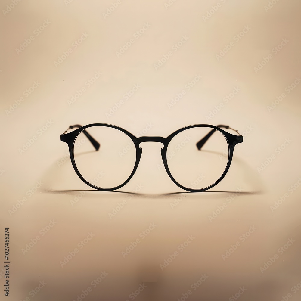 Poster a pair of stylish black eyeglasses rests symmetrically on a neutral background, emphasizing their mo