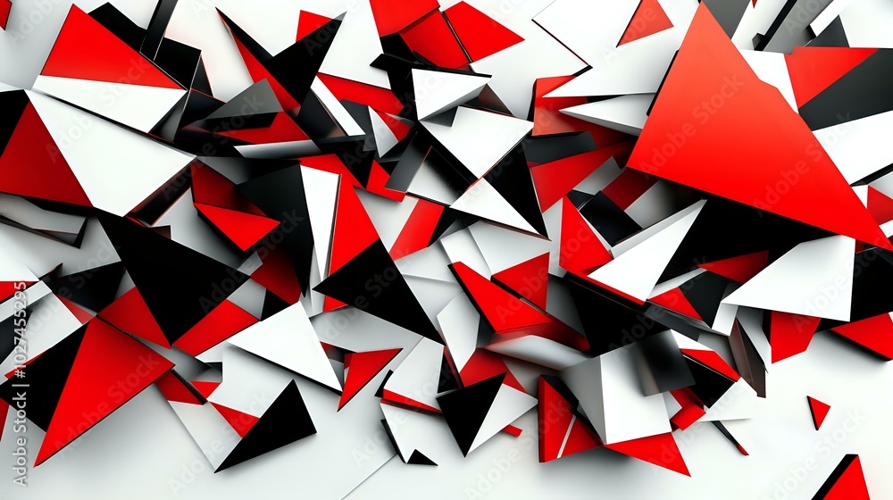 Poster geometric abstract background with sharp triangles in bold red, black, and white, creating a dynamic