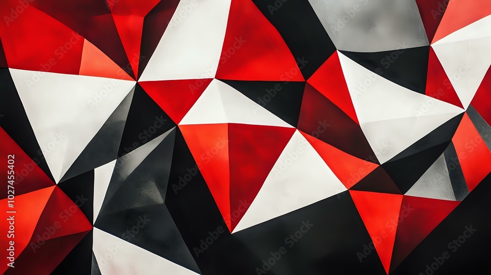 Poster geometric abstract background with sharp triangles in bold red, black, and white, creating a dynamic