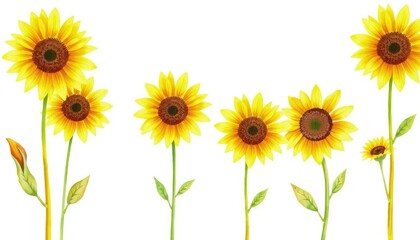 Set of watercolor bright yellow sunflowers hand-drawn AI Generate