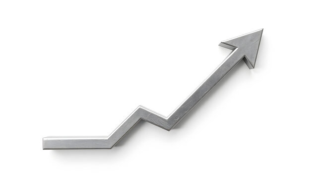 Steel bar in growth arrow shape with white background. Generative AI