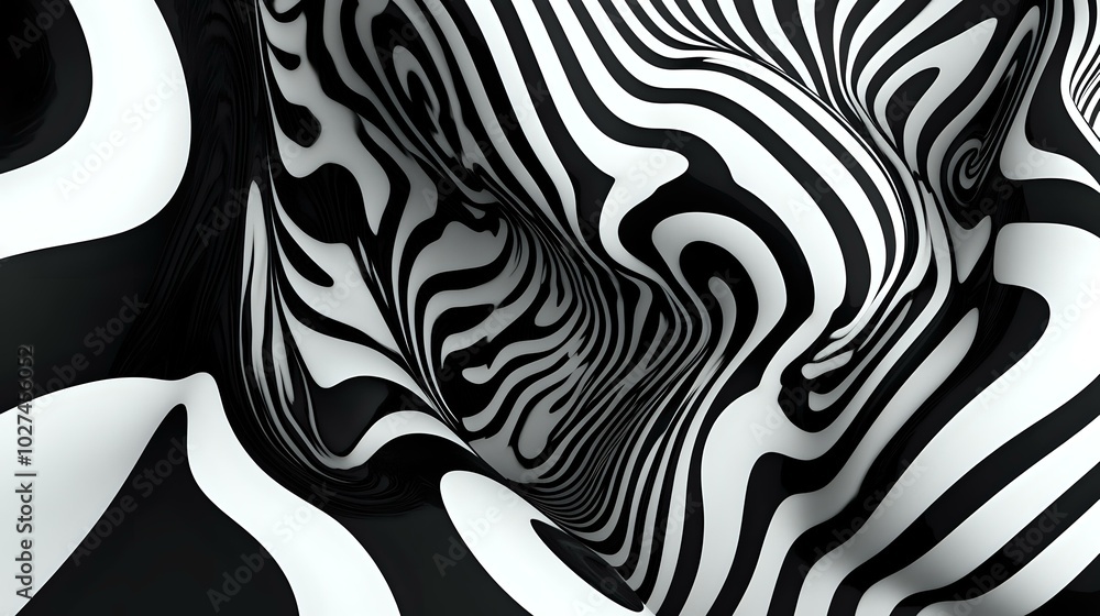 Poster monochrome abstract background with intricate black and white patterns, bold lines, and repeating sh