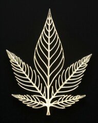 A luminous leaf design showcasing intricate details on plain black background