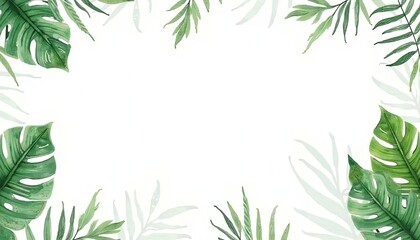 Obraz premium Tropical leaves on isolated background, greeting cards with text space, watercolor painting, botanical illustration, monstera floral design AI Generate