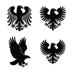 Obraz premium High Quality Eagle Silhouette Vector Set Featuring Majestic Flying Poses and Minimalist Black and White Designs for Wildlife Themed Projects