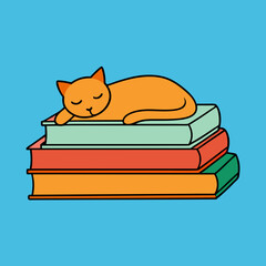 cat sleeping on a stack of books