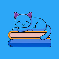 cat sleeping on a stack of books