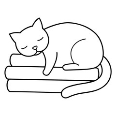 cat sleeping on a stack of books