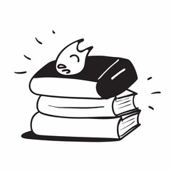 cat sleeping on a stack of books