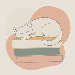 cat sleeping on a stack of books