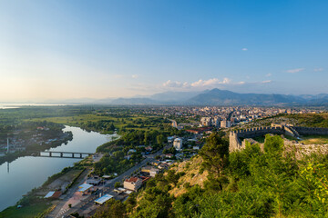 Rozafa Castle andview of Skhoder, Albania. It's a castle near the city of Shkoder, in northwestern...