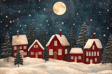 Fototapeta premium A Christmas village with red houses