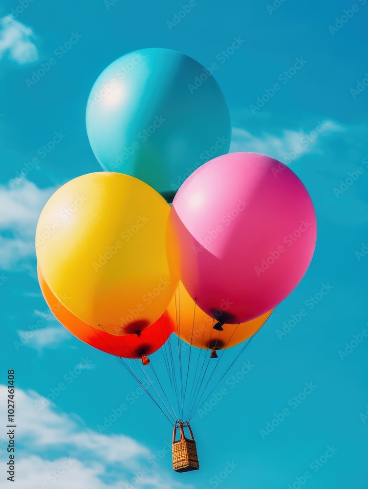 Aufkleber colorful balloons float effortlessly in a bright blue sky, creating a cheerful atmosphere that captu