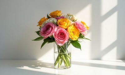 Flowers in a vase with natural light on the background.