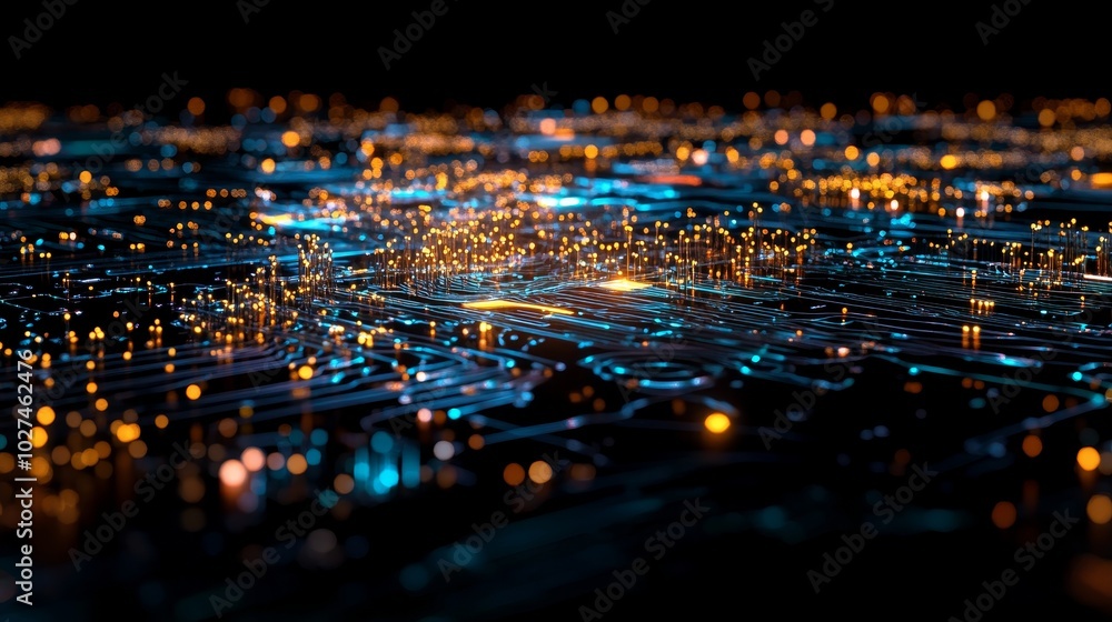 Poster Programming and software developer with abstract technological background.