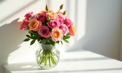 Minimalist flower bouquet in a vase on a light background.