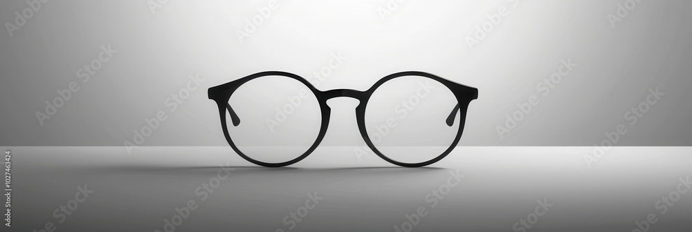 Aufkleber classic black eyeglasses are displayed on a clean surface against a subtle gradient background, show
