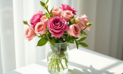 Floral composition in a glass vase with vibrant flowers.