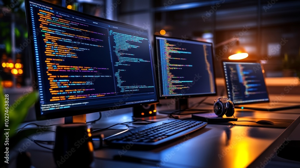 Aufkleber A modern computer monitor visualizes dynamic programming and application development