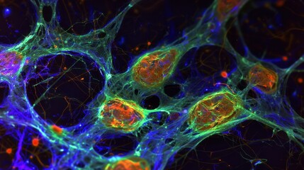 Fototapeta premium Neuroblastoma Cells: These immature nerve cells are mostly found in infants and young children, typically arising in the adrenal glands and spreading elsewhere. 