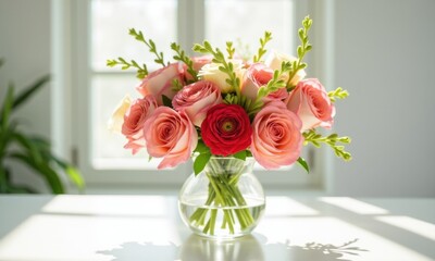 Simple and elegant flower bouquet against a white wall.