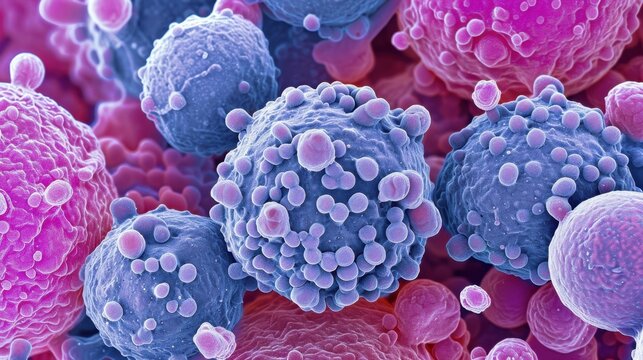 Pancreatic Adenocarcinoma Cells: Glandular structures in the exocrine pancreas, these cells exhibit a strong tendency for local invasion and metastasis to the liver and lungs.
