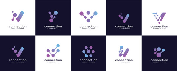 set of creative letter V Modern Digital Technology Logo Design