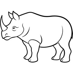 Fototapeta premium simple icon Children coloring book page, line art, monochrome black and white, cartoon outline cute style, illustration of rhino