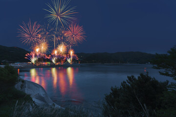 夏祭りの花火大会。打ち上げ花火のイメージ。