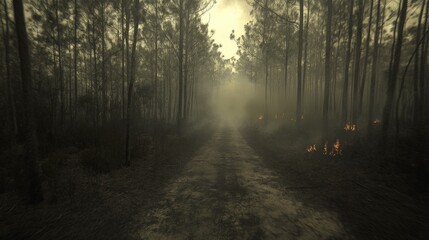 Obraz premium Eerie Path Through the Mysterious Pine Forest