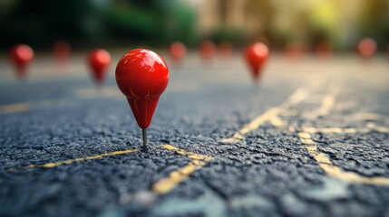 Red map pins, focused and prominent, mark various locations on a map, symbolizing travel, exploration, and the urge to discover new places.