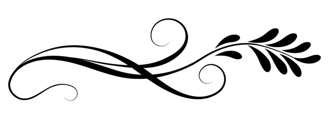 Floral ornament with leaves and abstract wave lines. Graceful element for decor and greeting or invitation card design