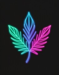 Obraz premium Neon gradient lines forming a leaf design on plain black background