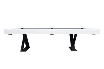 White billiard table. Beautiful billiard table isolated on white background. Picture of table for playing billiard on white background. Picture of interior item for game.