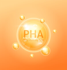 PHA Poly Hydroxy Acid solution orange. Serum skin care face for cosmetics ads. Medical beauty science. Vector EPS10.