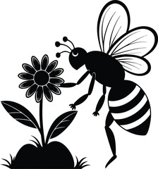 Bee collecting honey from flower 