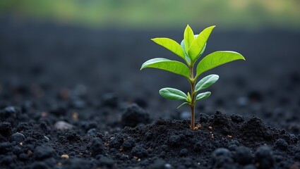 Resilient sapling in volcanic ash symbolizing new life