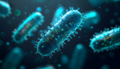 Fototapeta premium 3D illustration of a single blue and green bacteria, 