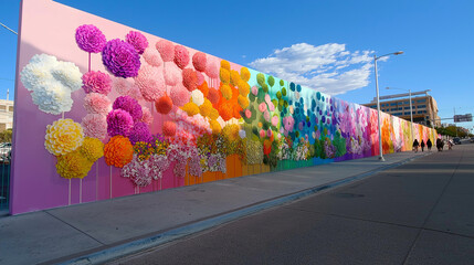 A community works together with magic to transform a concrete wall into a vibrant living mural filled with blooming plants – A powerful moment of collaboration and creation, where