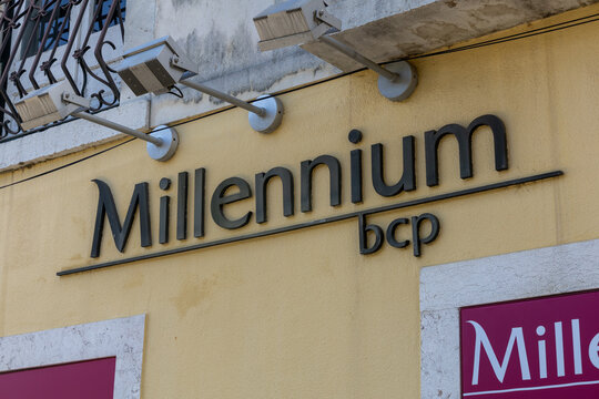 Millennium bcp logo sign. Portuguese Commercial Bank founded in 1985 and is the country's largest private bank. Setubal, Portugal. 10 August 2023. 