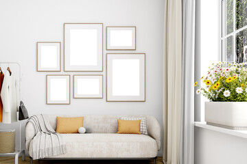 Mockup frame in living room, 3d render
