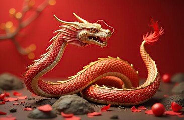 Obraz premium Golden snake, chinese new year