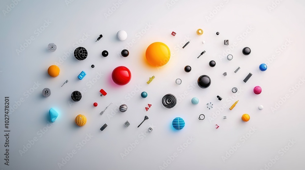 Poster colorful abstract concept with various shapes and objects