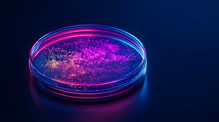 Neon Lit Petri Dish of Glowing Genetically Engineered Bacteria for Real Time Gene Expression Study