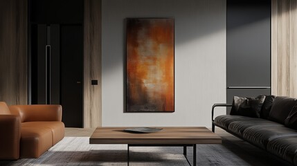 Modern living room interior design, comfortable couch & stylish coffee table perfect for relaxation and entertaining